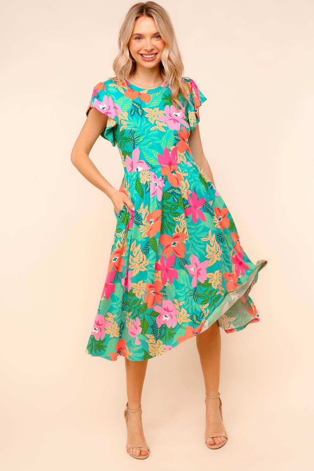 Ruffle Bloom Midi Dress With Pockets | S-3X