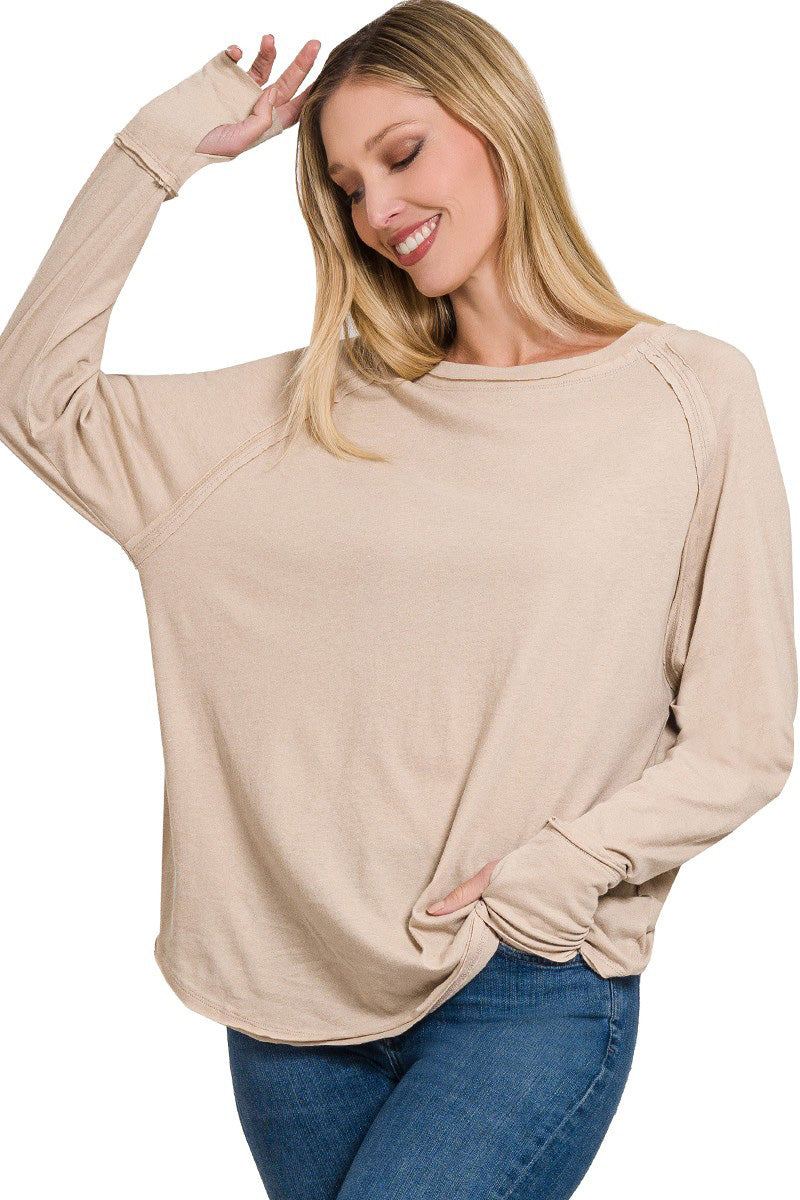 Cotton Raglan Sleeve Thumbhole Top
