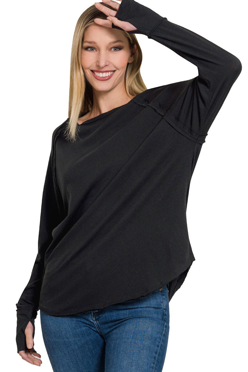 Cotton Raglan Sleeve Thumbhole Top