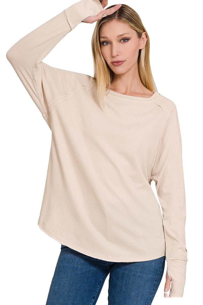 Cotton Raglan Sleeve Thumbhole Top