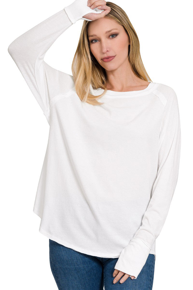 Cotton Raglan Sleeve Thumbhole Top