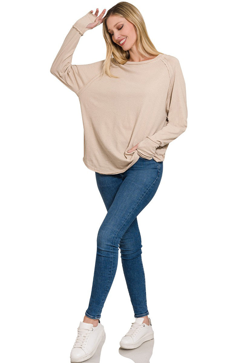 Cotton Raglan Sleeve Thumbhole Top