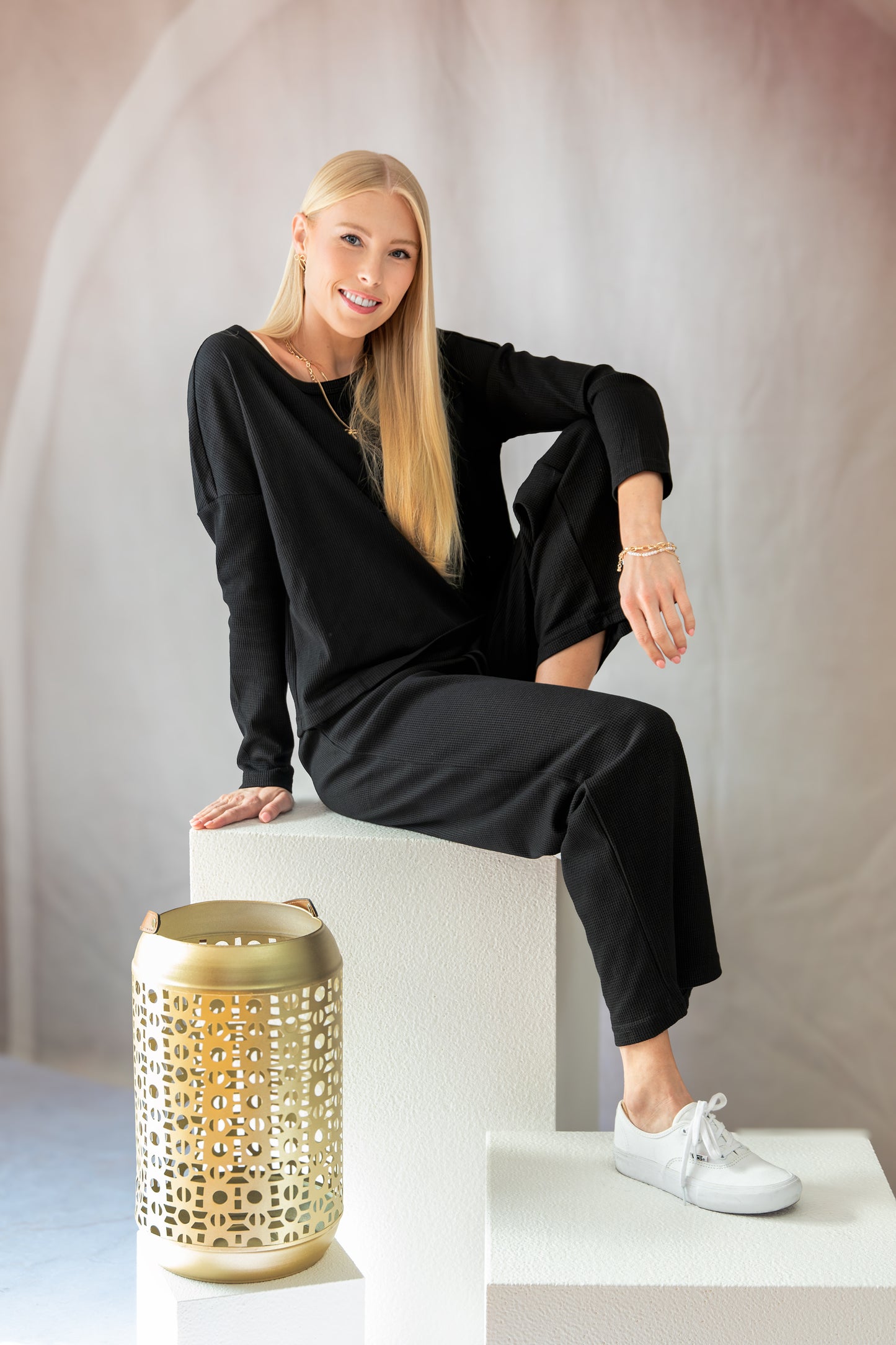 Textured Long Sleeve Tops and Pants Lounge Set