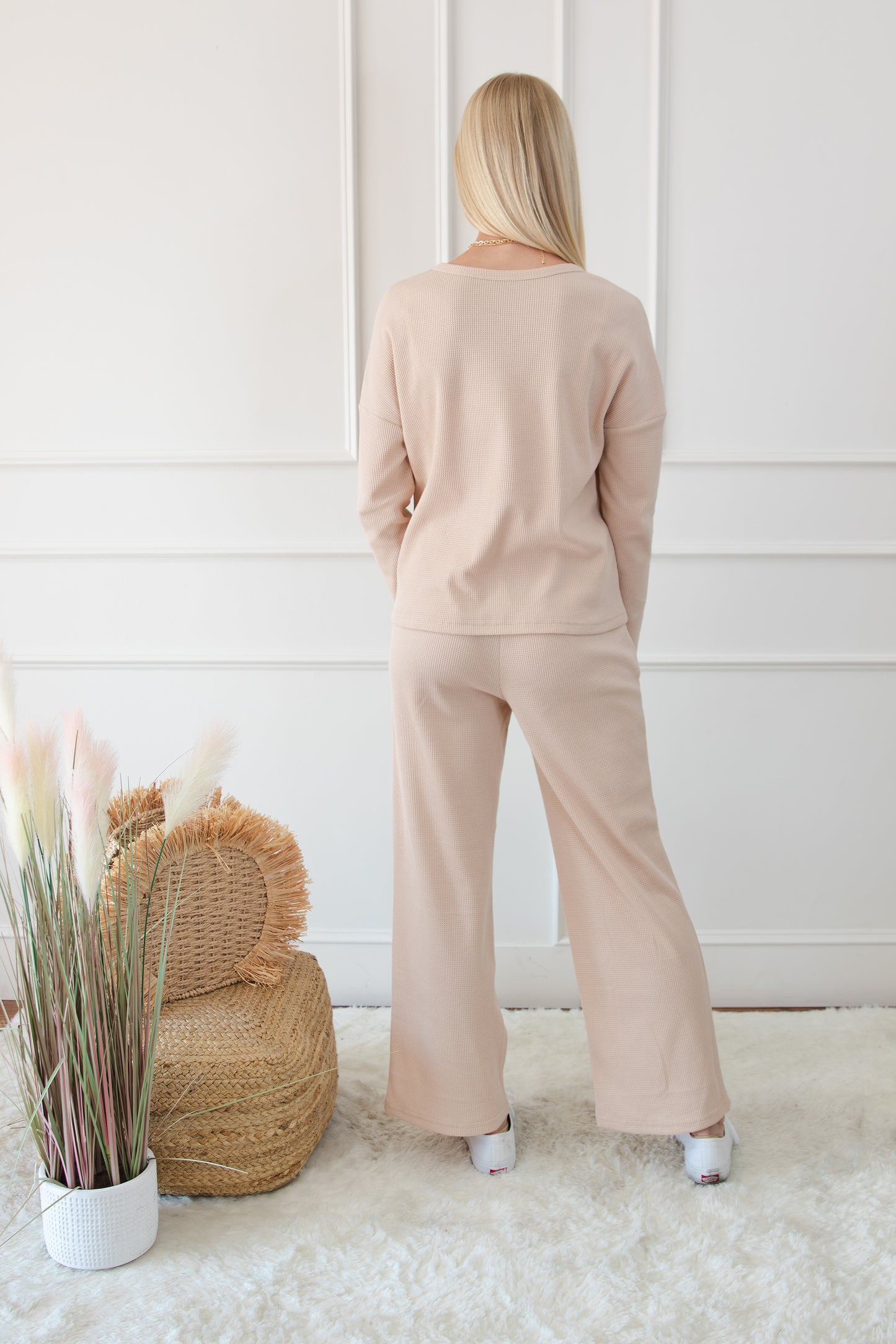 Textured Long Sleeve Tops and Pants Lounge Set