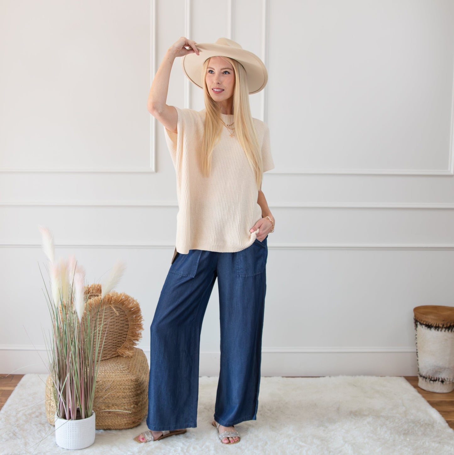 Short Sleeve Side Slit Oversized Sweater
