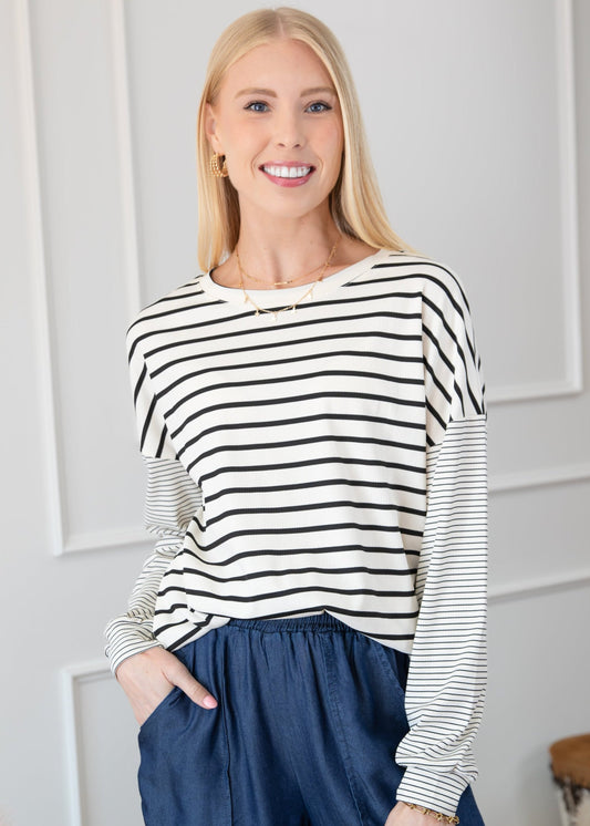 Striped Patchwork Loose Long Sleeve Tee