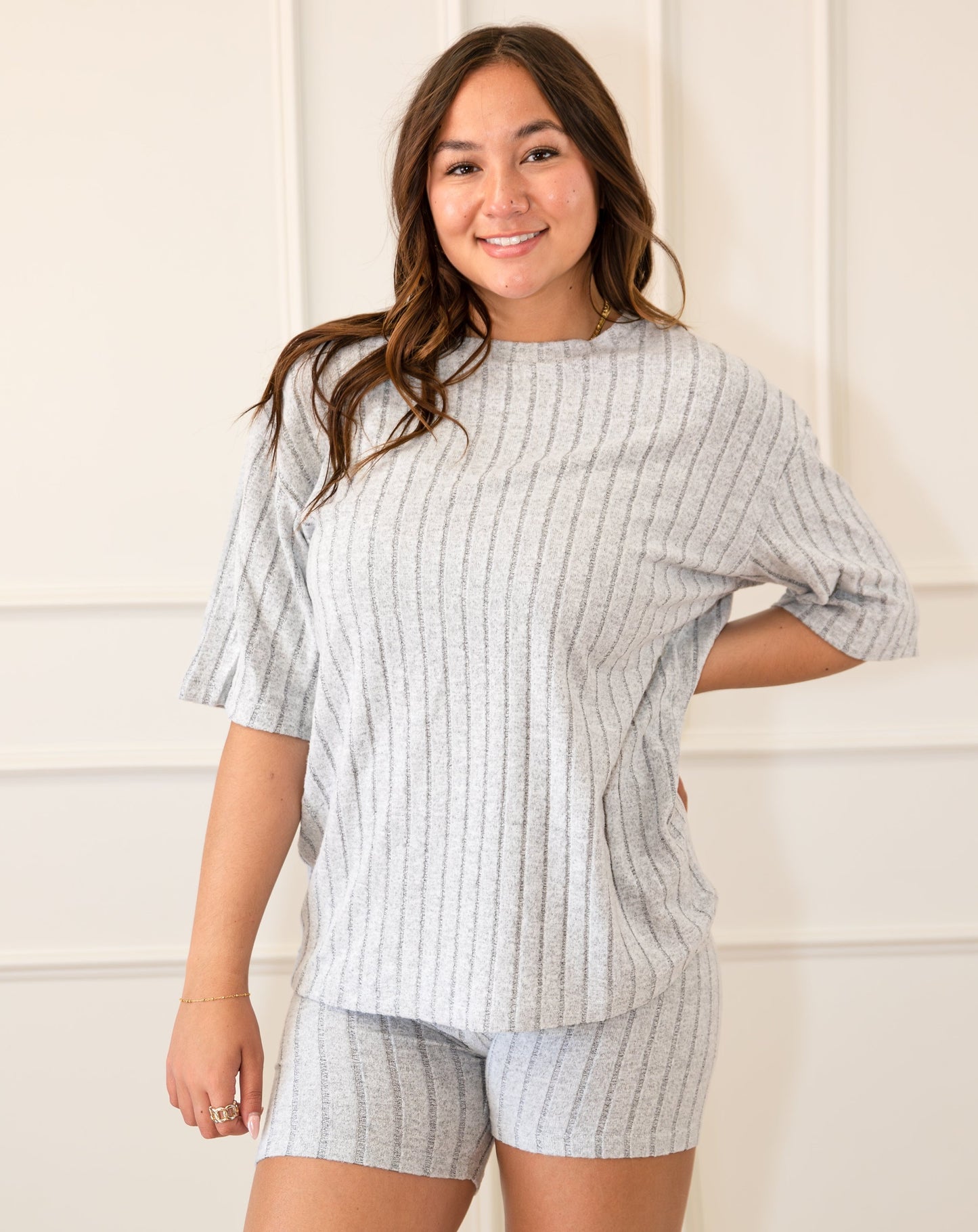 Ribbed Textured Half Sleeve Lounge Set | 2 Piece
