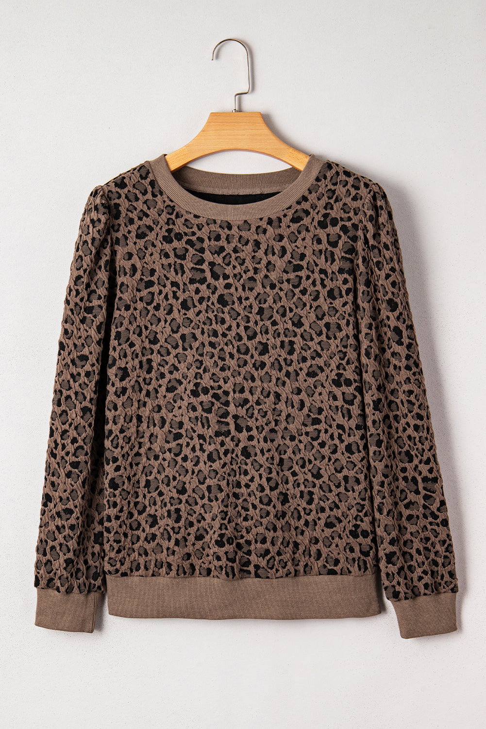 Ribbed Trim Leopard Print Long Sleeve Top | S-XL