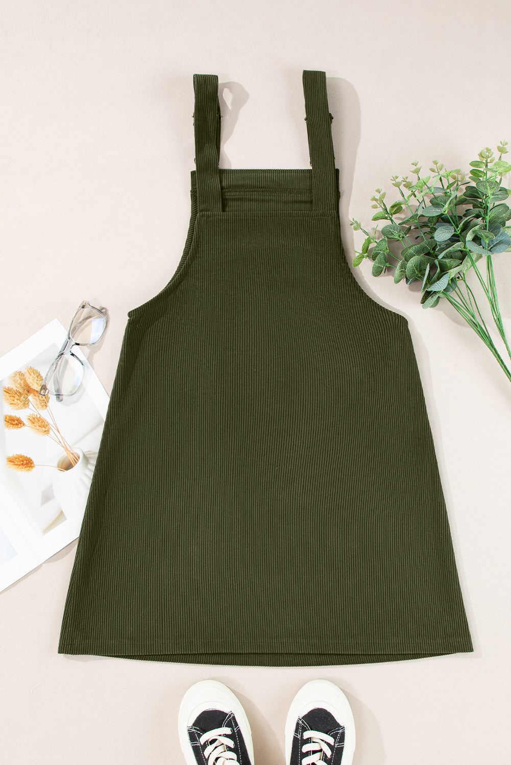 Front Pockets Corduroy Overall Dress