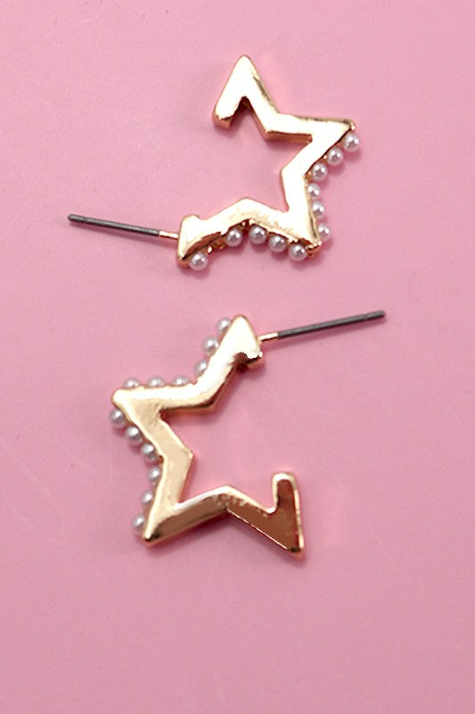 Pearl Embellished Star Hoop Earrings