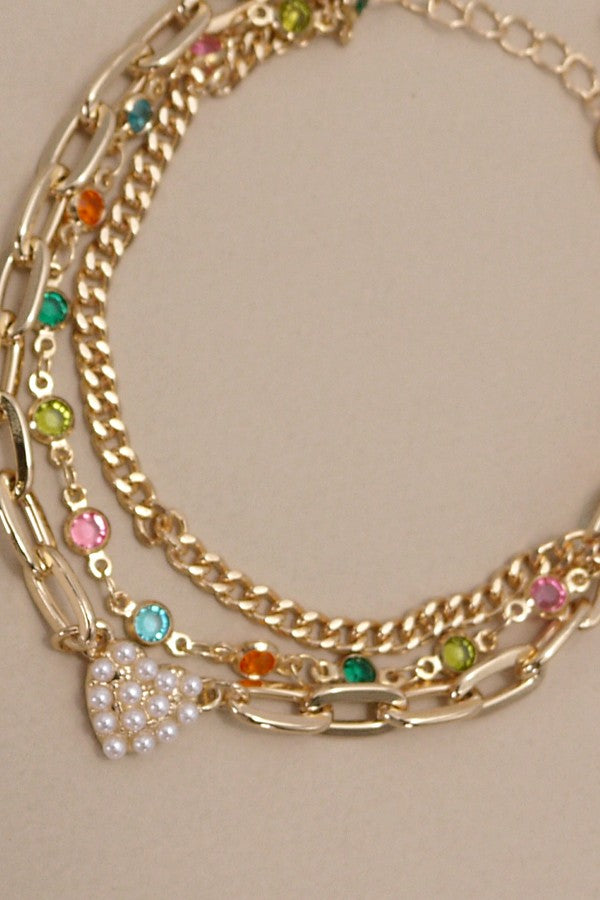 Pearl Heart Colorful Multilayer Bracelet