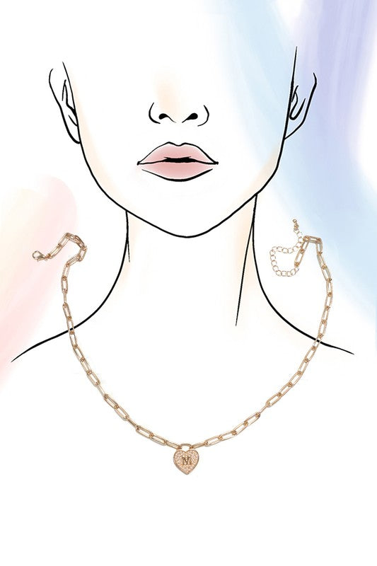 Initial Heart Lock Charm Necklace