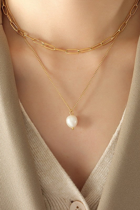 18K Stainless Steel Tarnish Free Pearl Necklace
