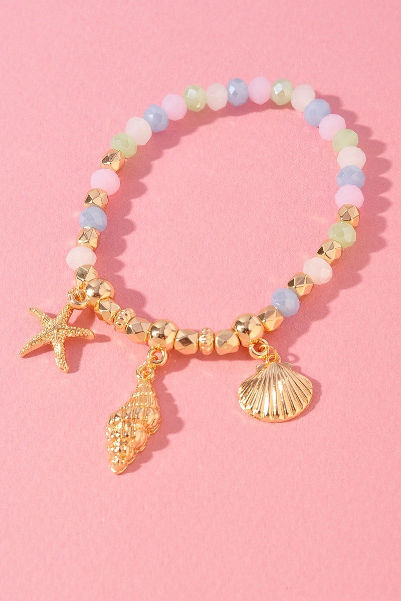 Seashell And Starfish Design Beaded Charm Bracelet