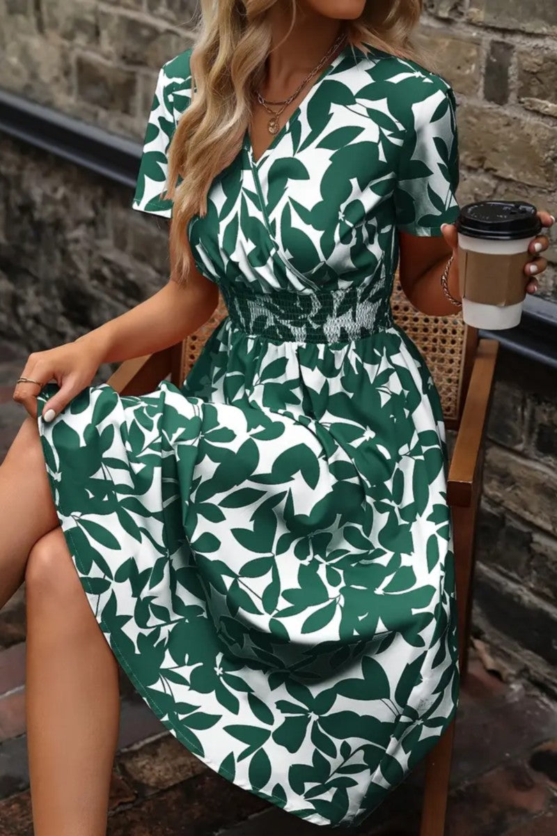 Falling Leaves Waist Band Midi Dress | S-XXL