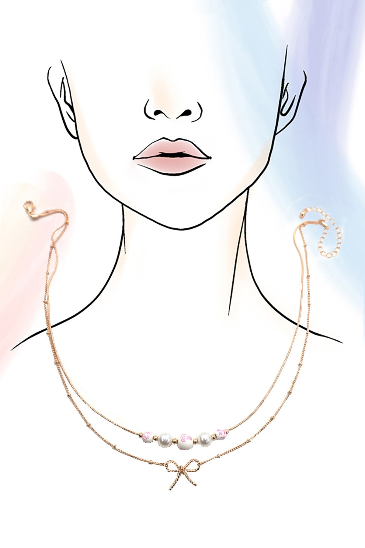 Ceramic Porcelain Pearl Bow Layer Necklace