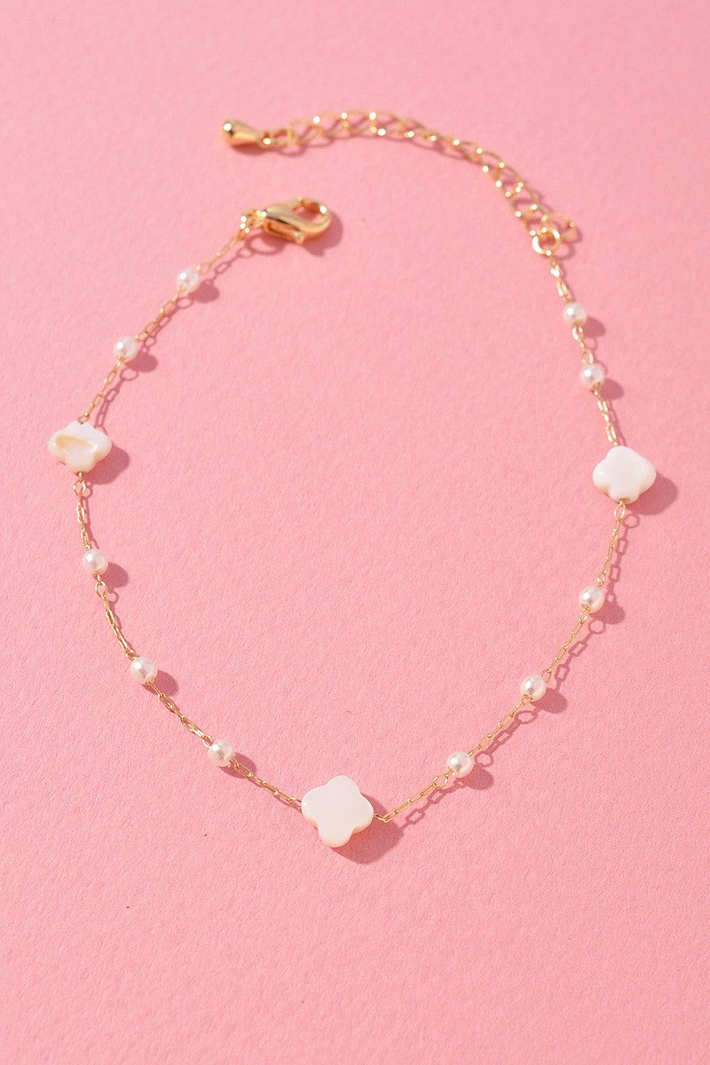 Mother Of Pearl Flower Delicate Gold Bracelet