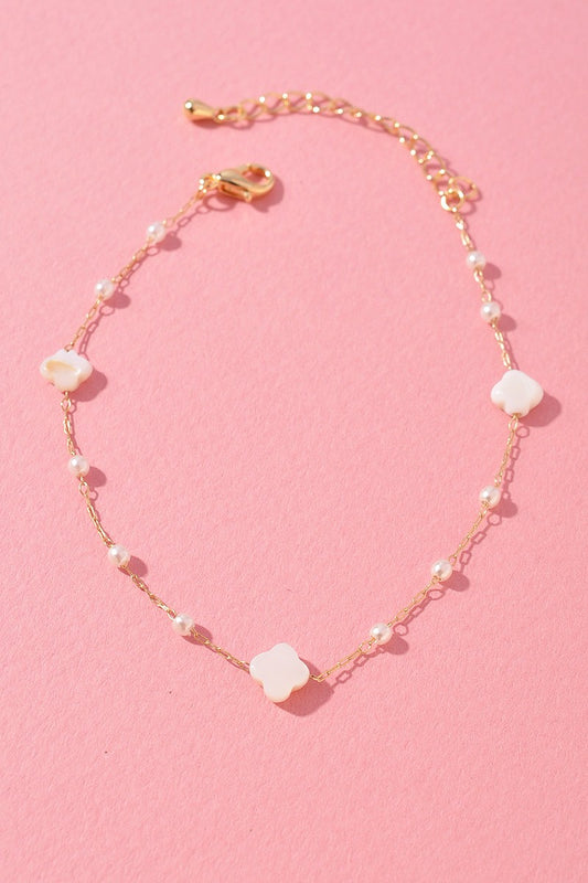 Mother Of Pearl Flower Delicate Gold Bracelet
