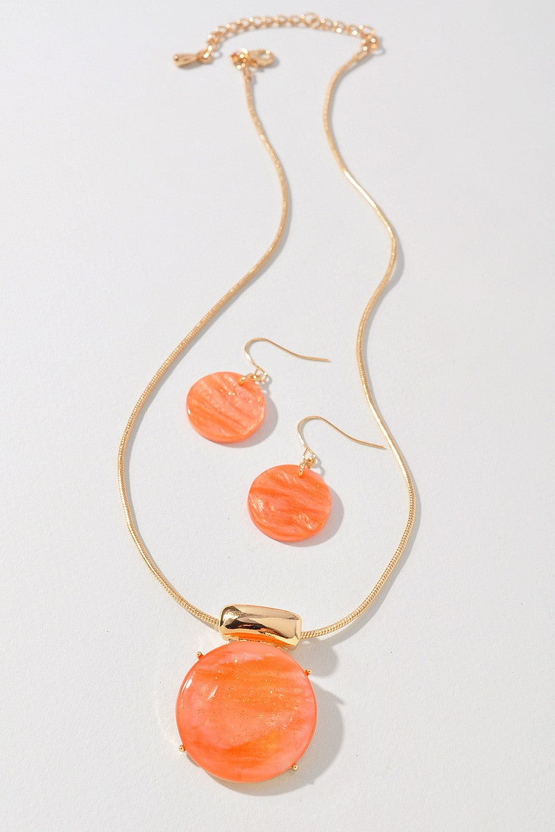 Acetate Round Pendant Necklace & Earrings Set