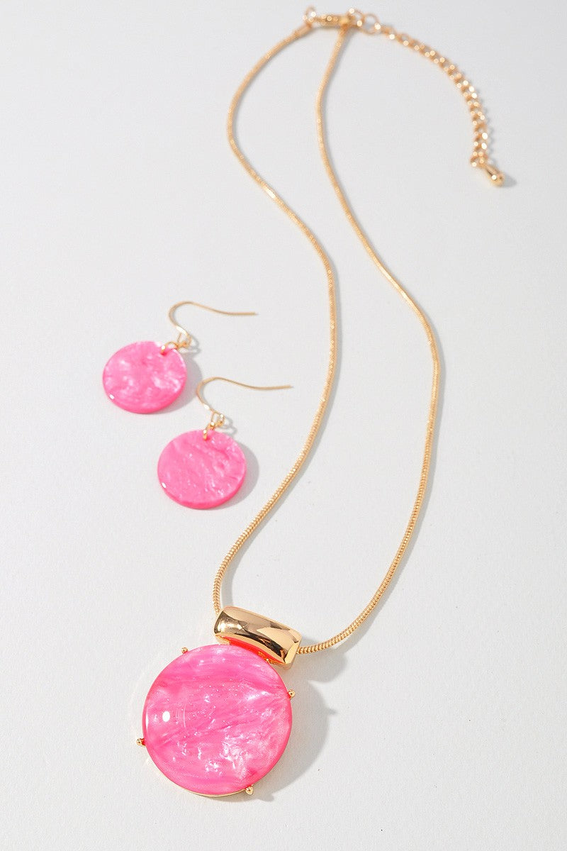 Acetate Round Pendant Necklace & Earrings Set