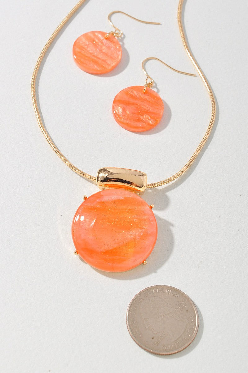 Acetate Round Pendant Necklace & Earrings Set