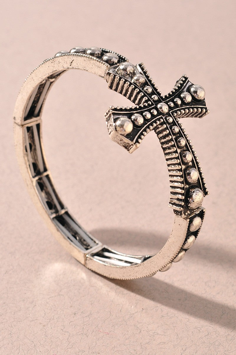 Western Style Rustic Cross Ball Bead Stretch Bracelet