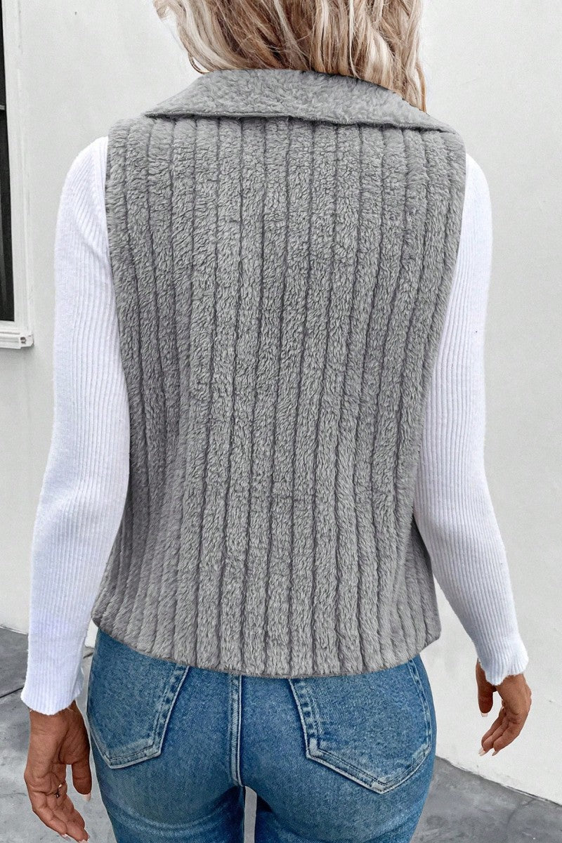 Collared Open-Front Teddy Vest | S-XL