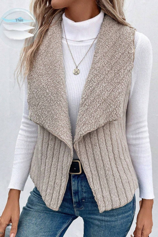 Collared Open-Front Teddy Vest | S-XL