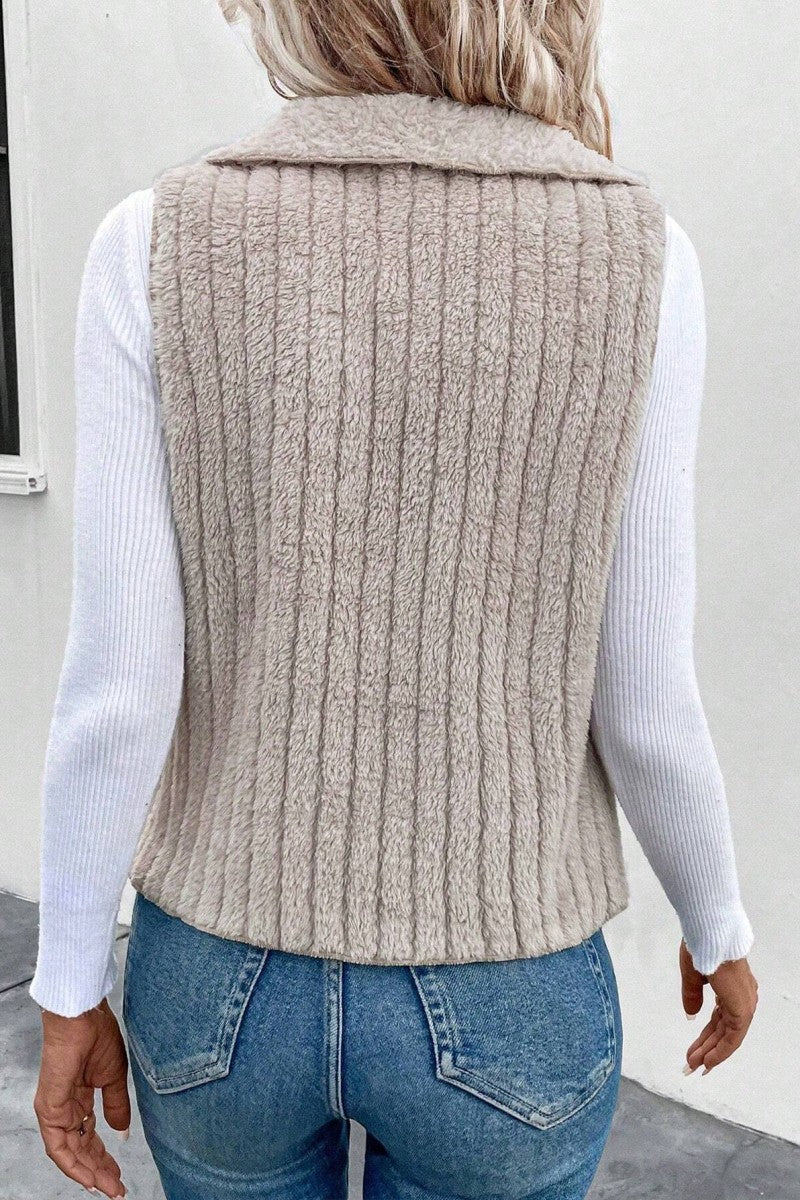 Collared Open-Front Teddy Vest | S-XL