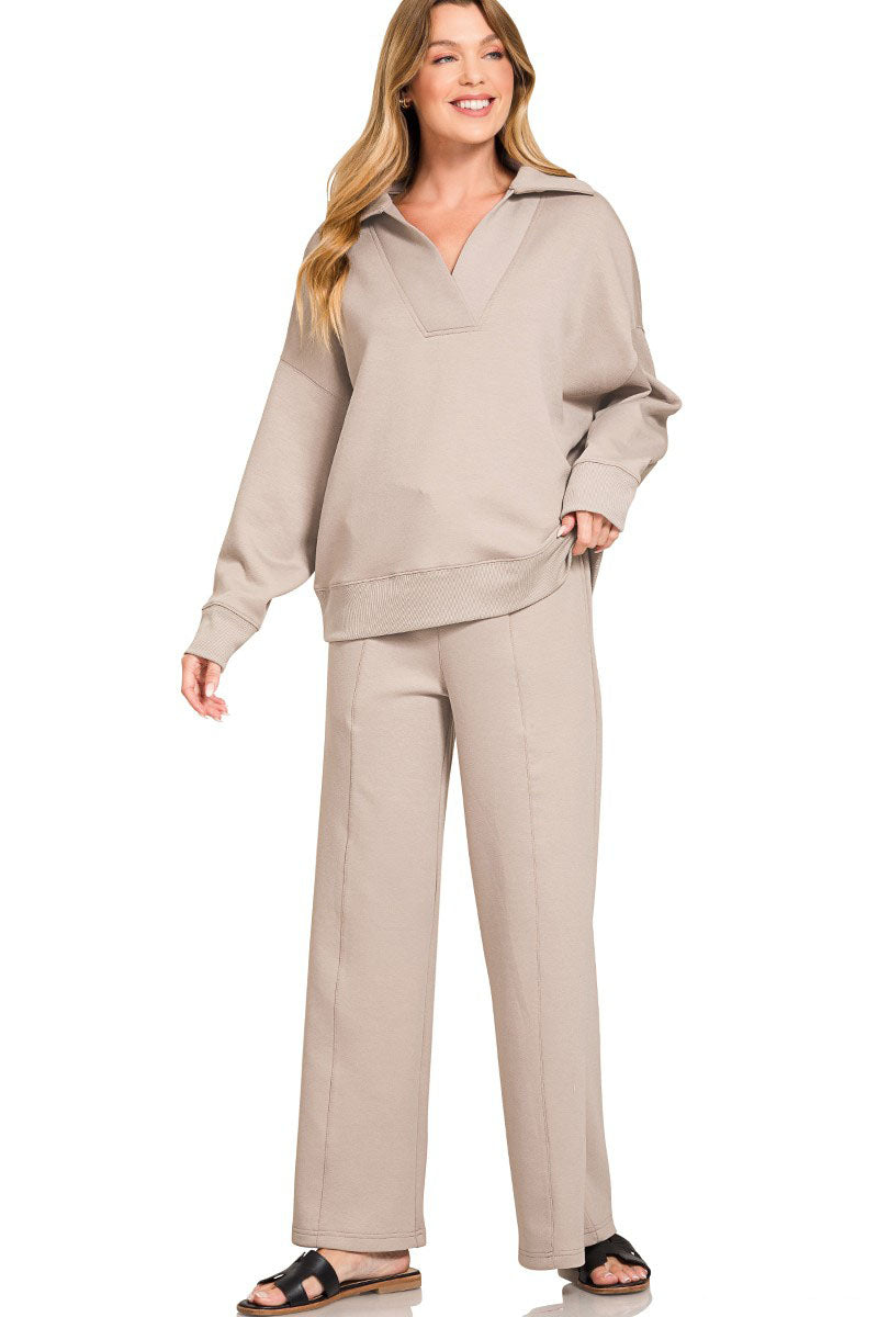 Cozy Scuba Collared Pullover & Pants Set