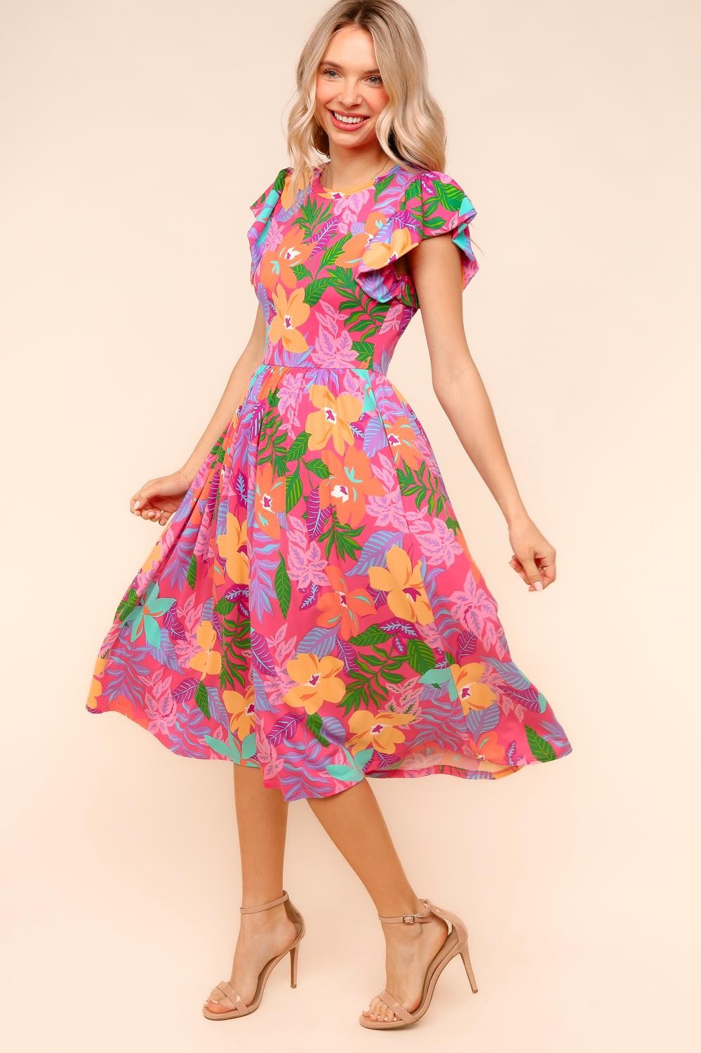 Ruffle Bloom Midi Dress With Pockets | S-3X