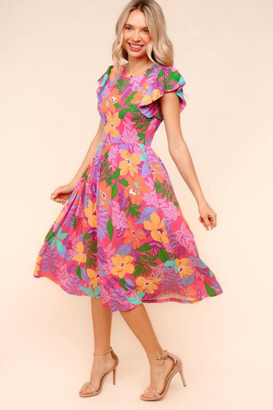 Ruffle Bloom Midi Dress With Pockets | S-3X