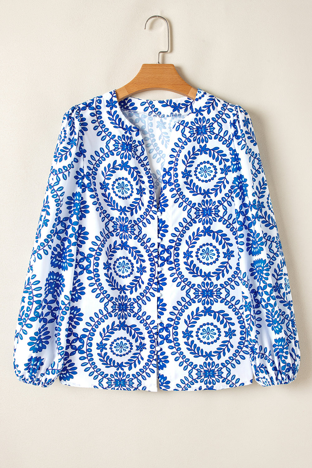 Vine Print Bohemian Puff Sleeve Blouse | S- XL