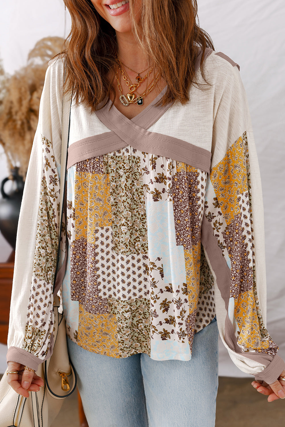 Autumn Bloom Patchwork Blouse | S-XL