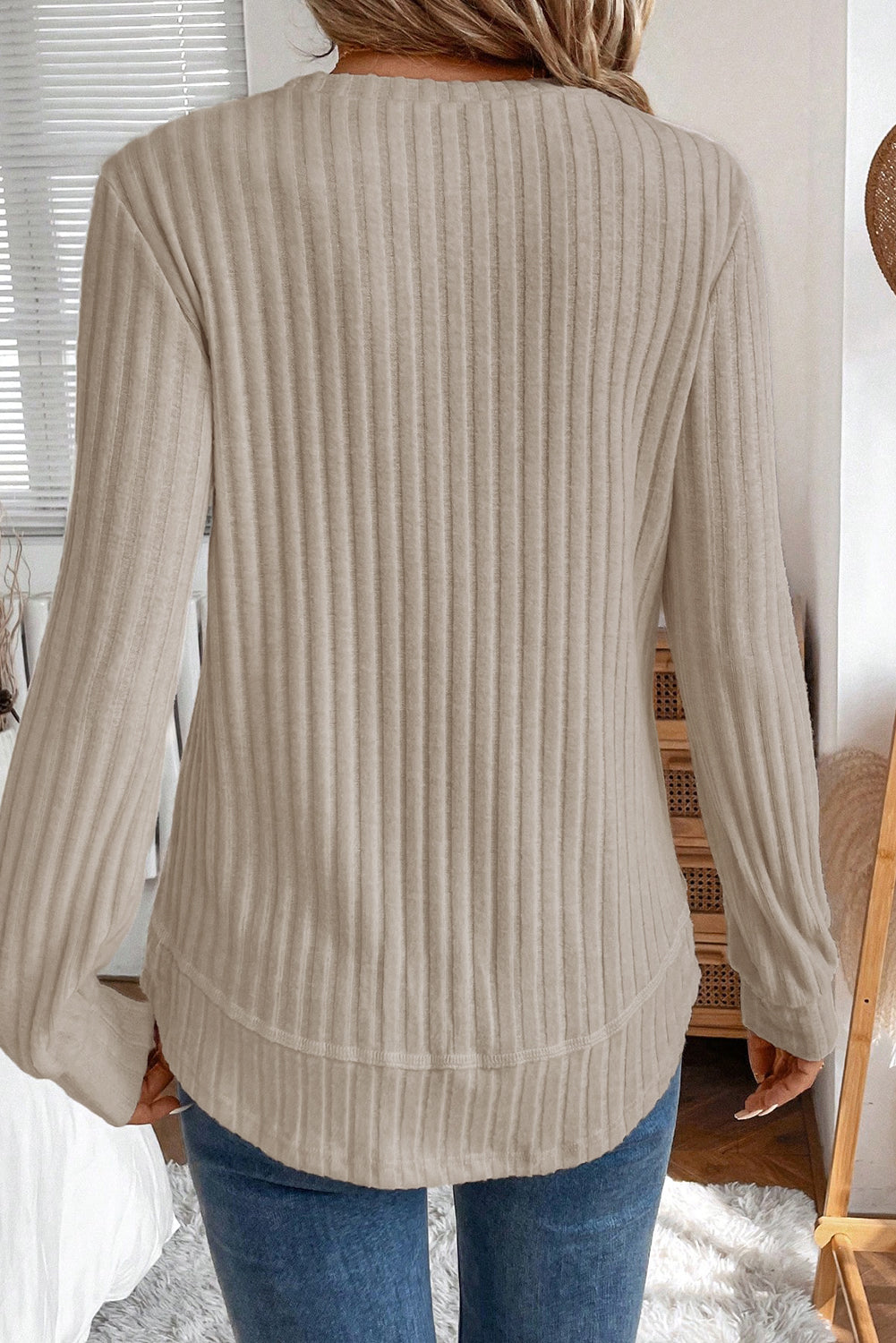 Texture Rounded Hem Ribbed Knit Pullover | S-XL