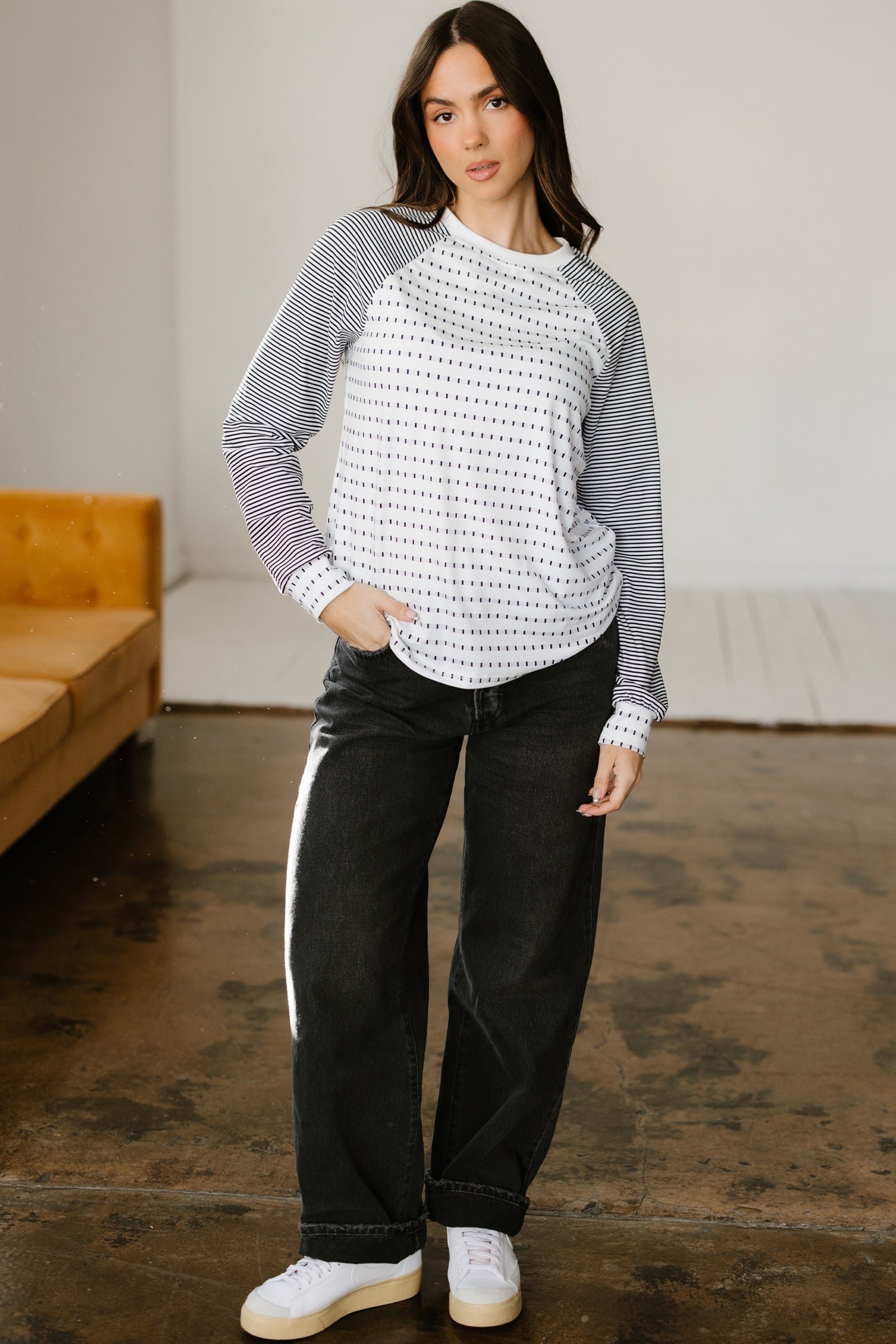 Easy Patchwork Stripe Raglan Top | S-XL