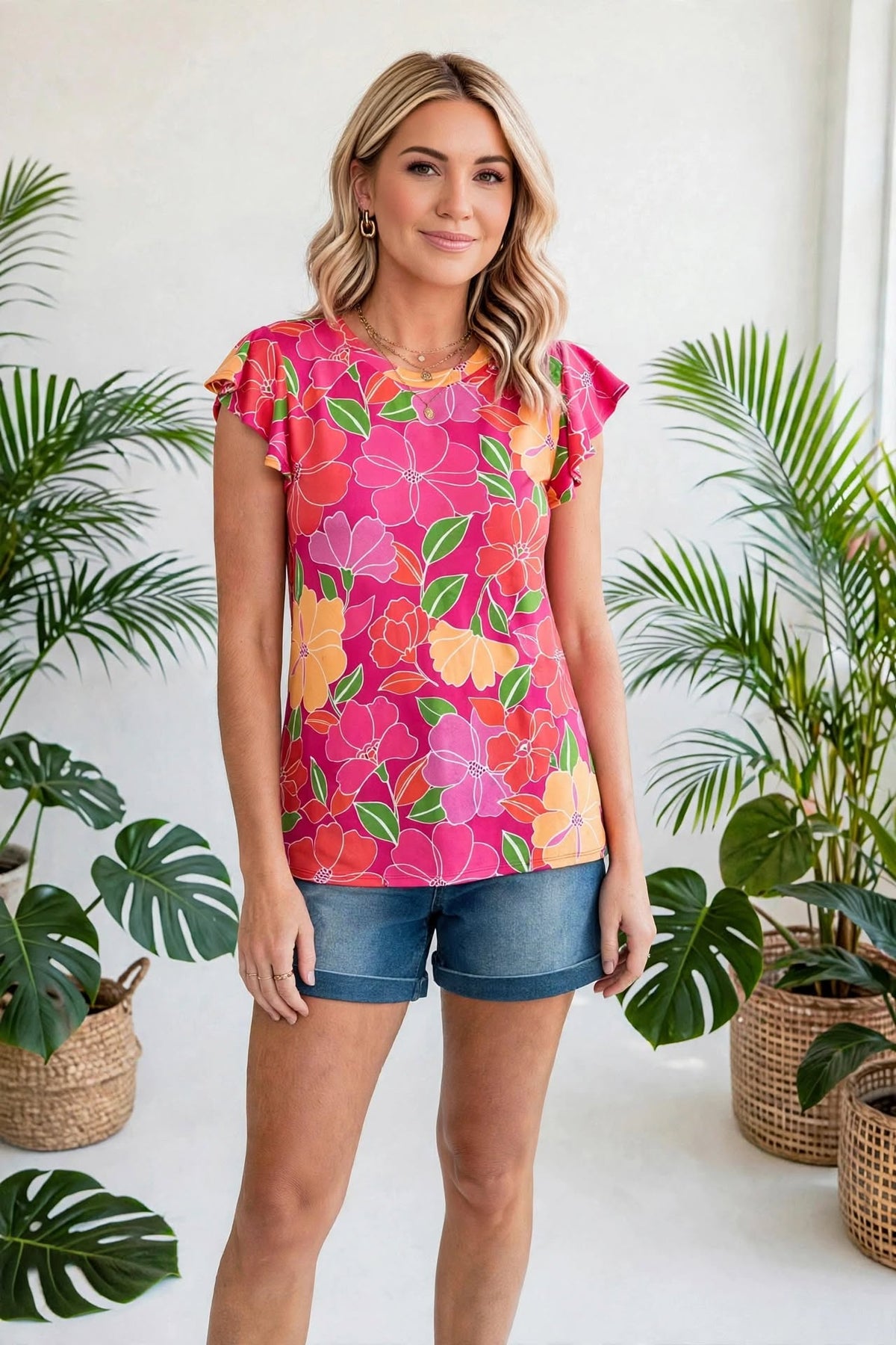 Paradise Floral Ruffle Sleeve top| S-3X