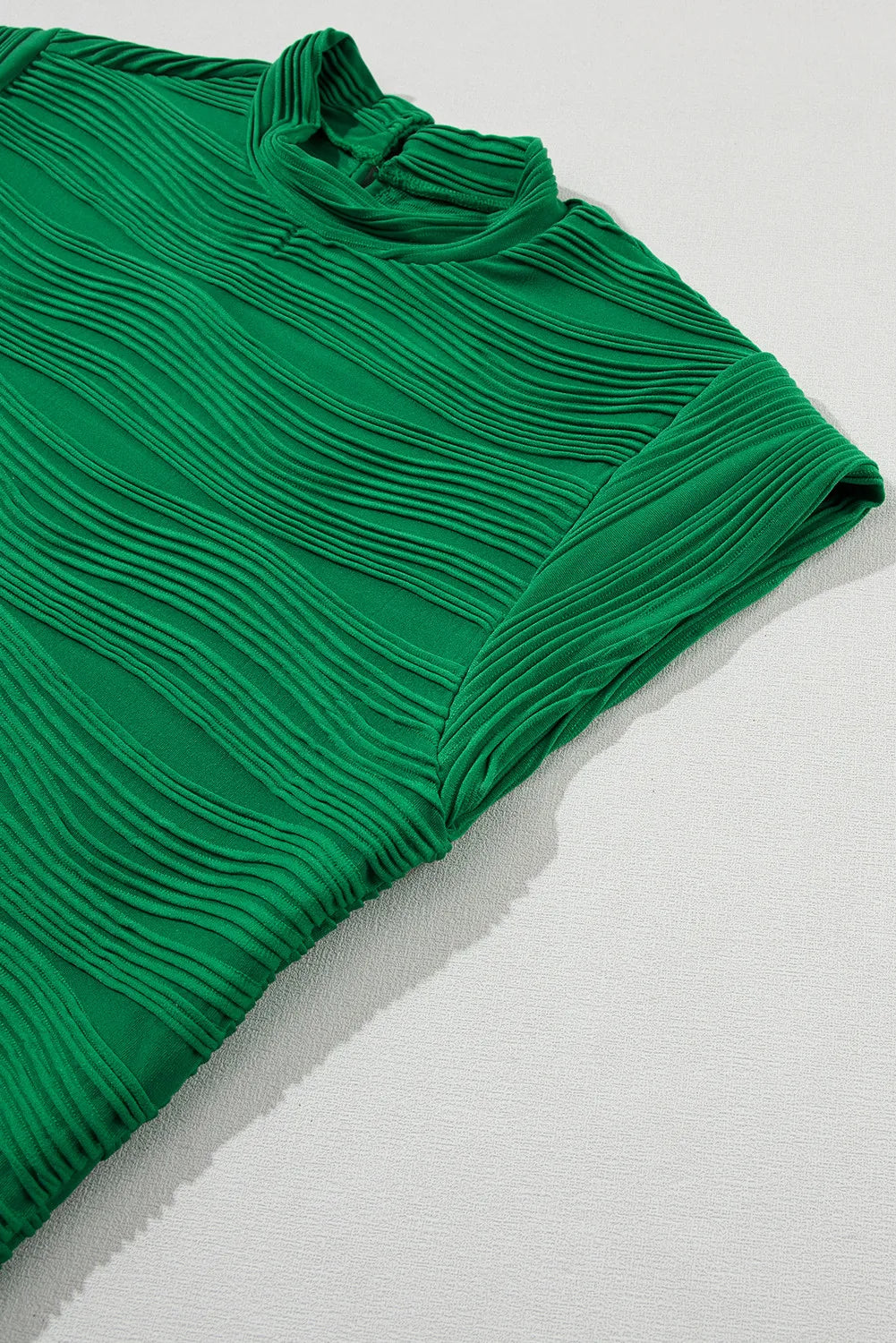 Textured Mock Neck Cap Sleeve Top