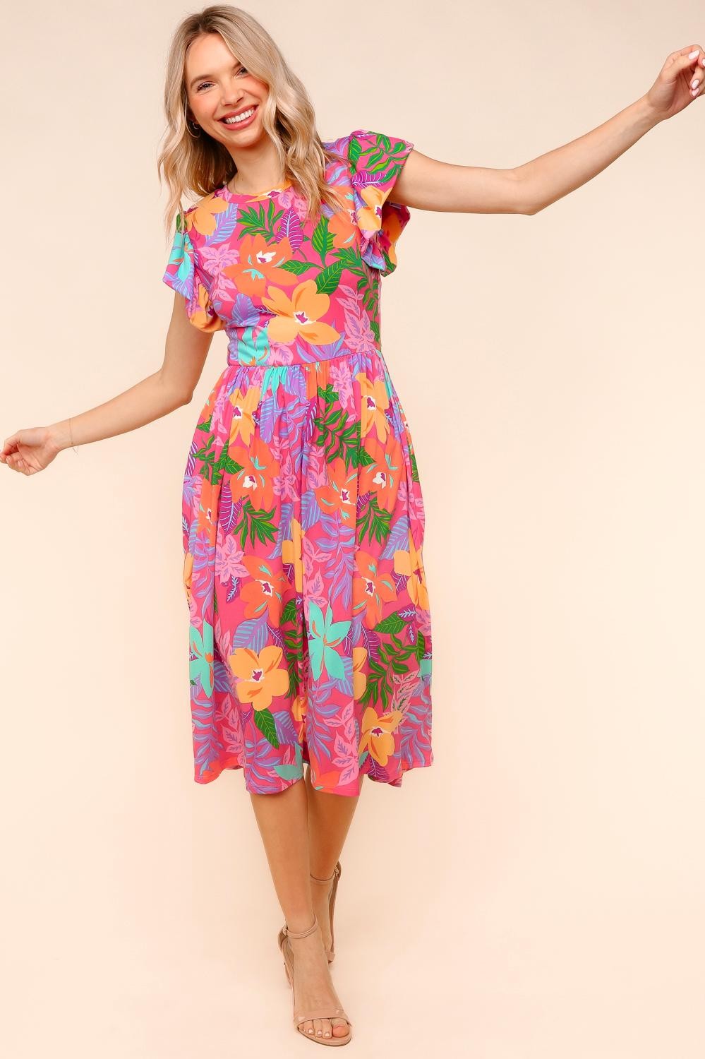 Ruffle Bloom Midi Dress With Pockets | S-3X