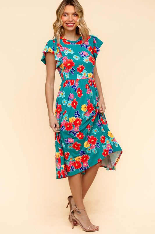 My Floral Spring Fit & Flare Midi Dress with Pockets | S-3X