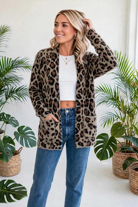 Leopard Print Open Front Cardigan | S-XL