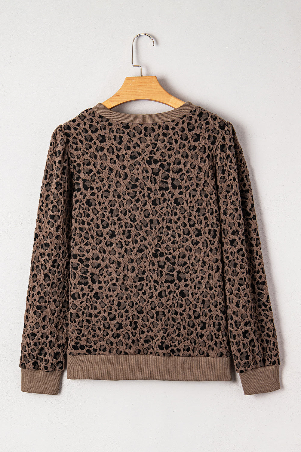 Ribbed Trim Leopard Print Long Sleeve Top | S-XL