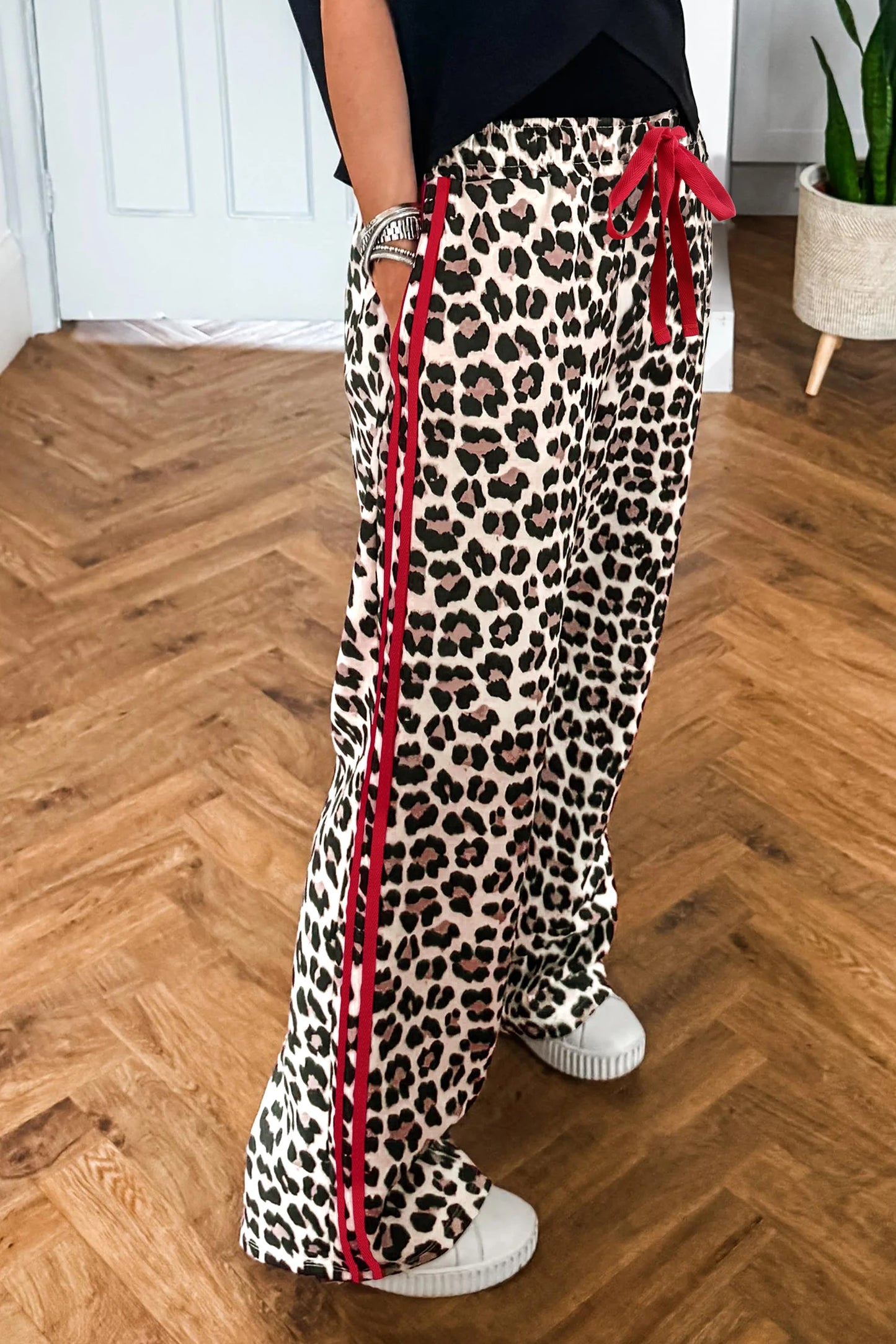 Leopard Luxe Contrast Trim Pants | S-XL