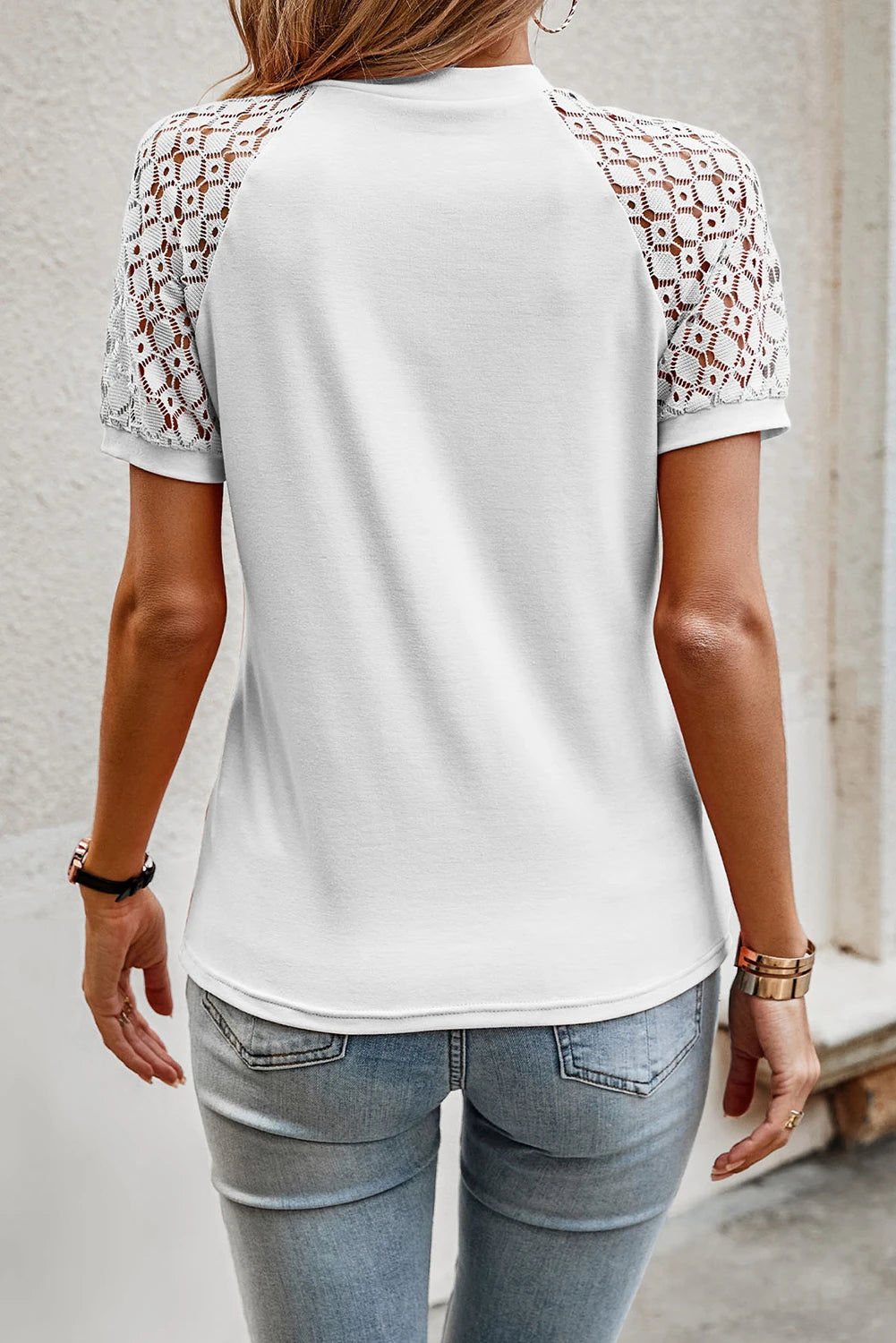 Seamed Detail Contrast Lace Raglan Sleeve Top | S-XL