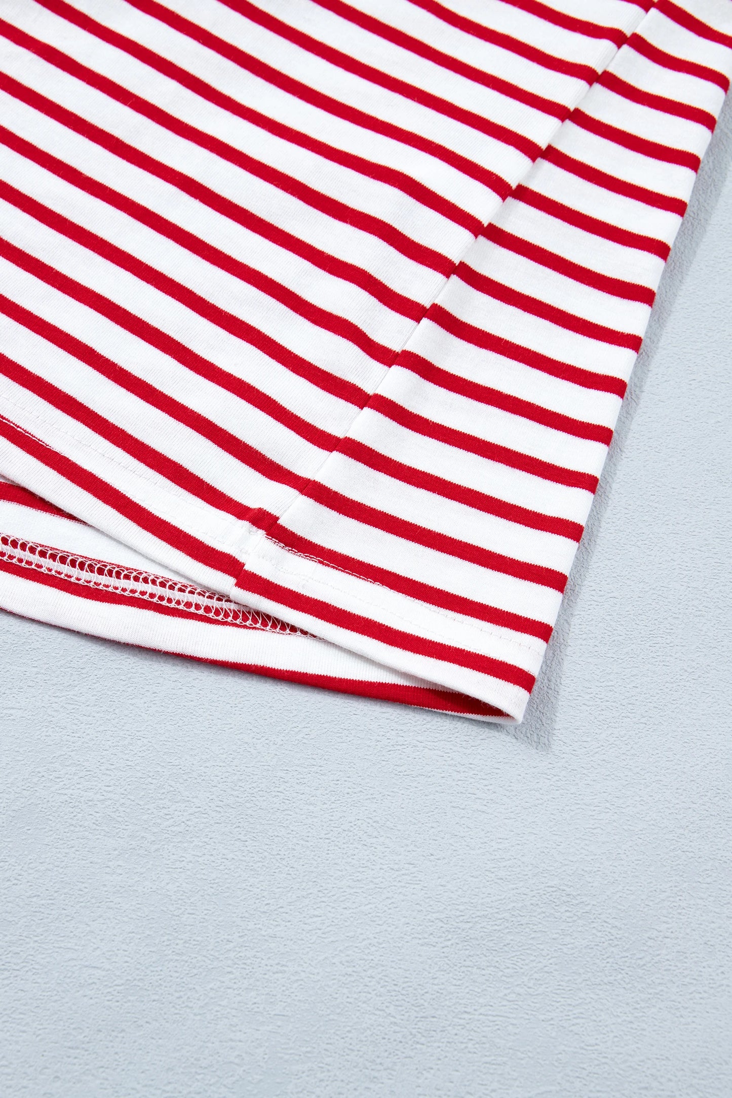 Stripe Trim Round Neck Short Puff Sleeve Top | S-XL