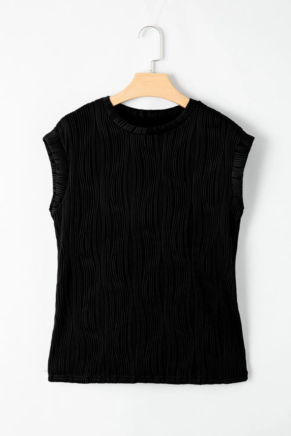 Wavy Texture Cap Sleeve Top