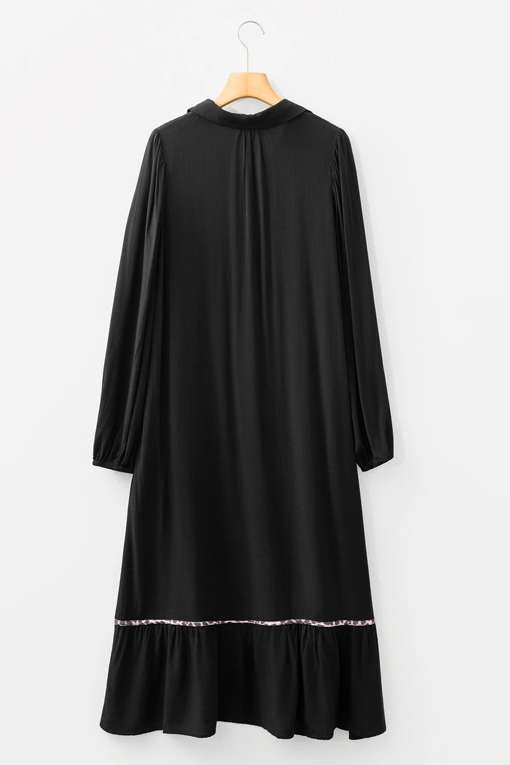 Collared V-Neck Leopard Trim Maxi Dress | S-XL