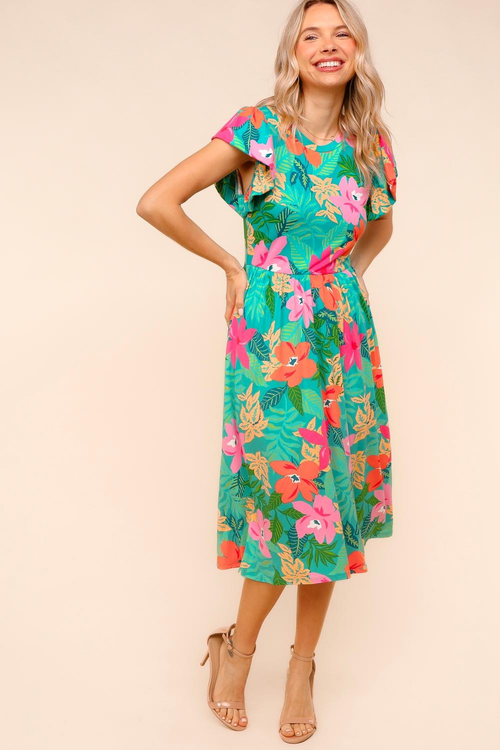 Ruffle Bloom Midi Dress With Pockets | S-3X