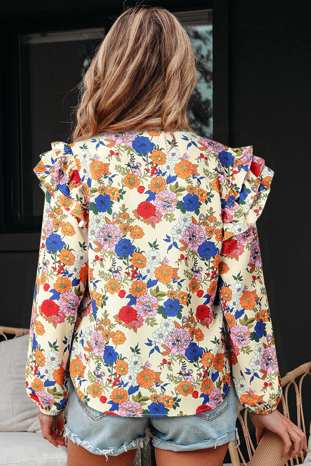 Shoulder Charm Ruffle Floral Blouse | S-XL