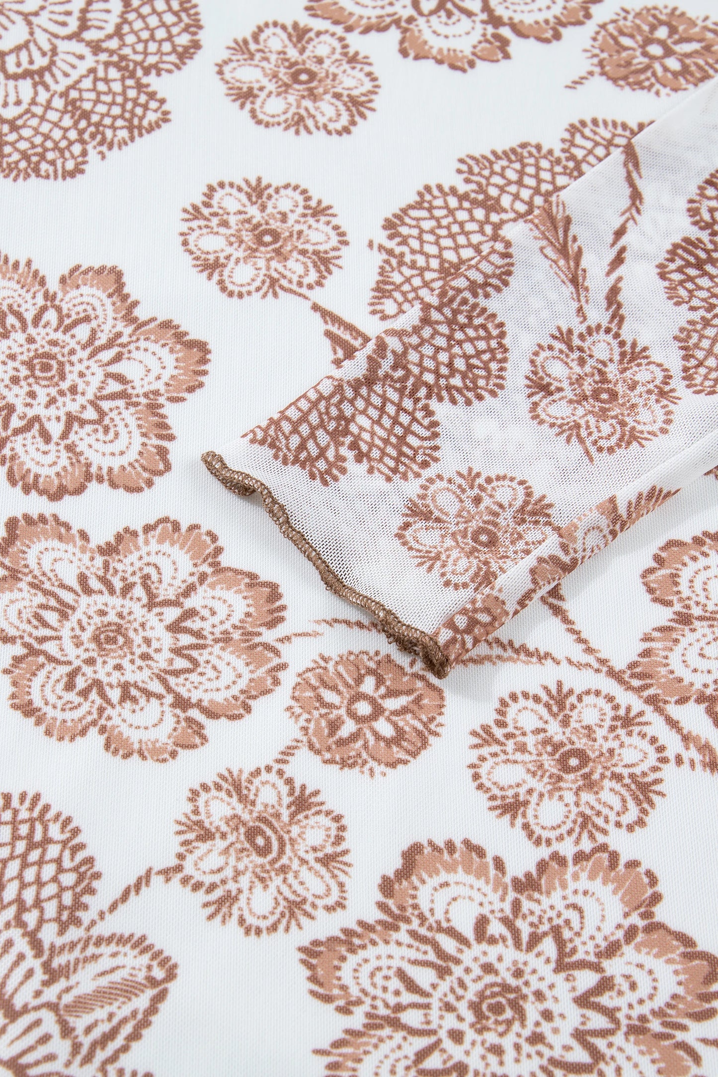 Thumbhole Long Sleeve Floral Print Mesh Top | S-XL